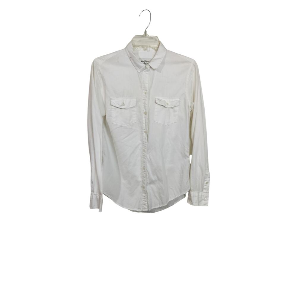 3952)Abercrombie & Fitch NY White Button Down Long Sleeve Pocket Cotton Top Sz S